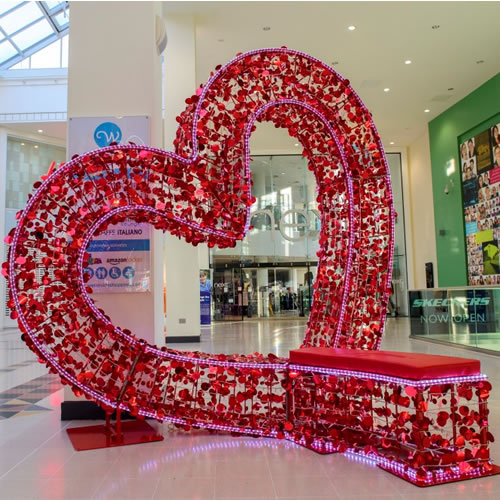 Heart seat by Fizzco Projects displayed in the Waterside Shopping Centre in Lincoln for the Shopping Centre's 30th anniversary.