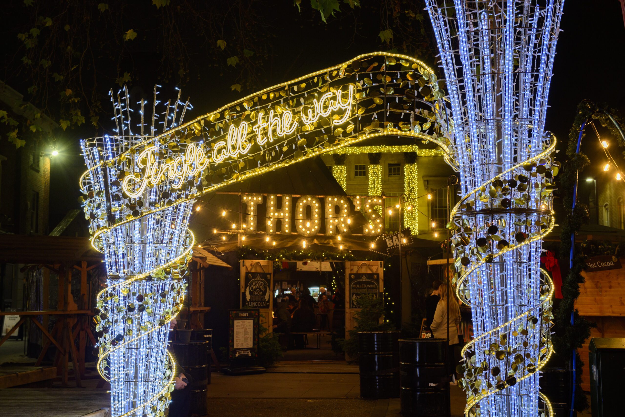 Jingle all the way light-up 3D Motif to highlight the entrance to Thor's seasonal pop-up bar in Lincoln.
