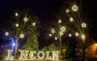 Light-up Lincoln selfie-point by Fizzco Projects displayed in Lincoln City Centre for the Christmas period.