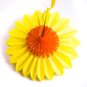 A product image of a yellow and orange paper flower.